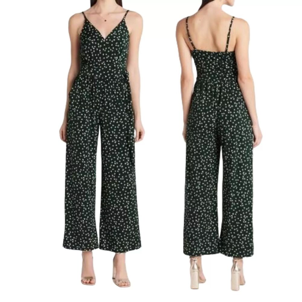 Kaileigh Green Jumpsuit Womens Size XSP Floral Spaghetti Strap V-Neck Stitch Fix